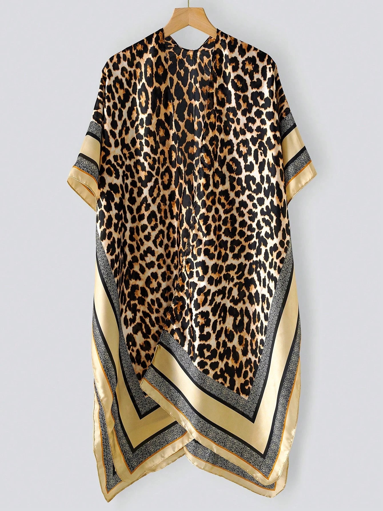 SHEIN 1pc Women Retro Gradient Leopard Print Elegant Long Chiffon Kimono
