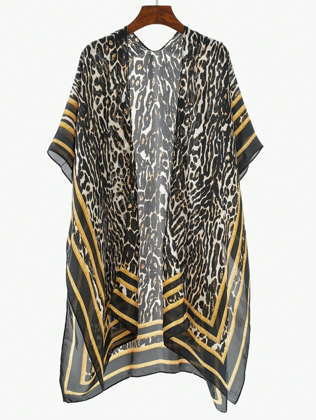 SHEIN 1pc Women Retro Gradient Leopard Print Elegant Long Chiffon Kimono - view 3