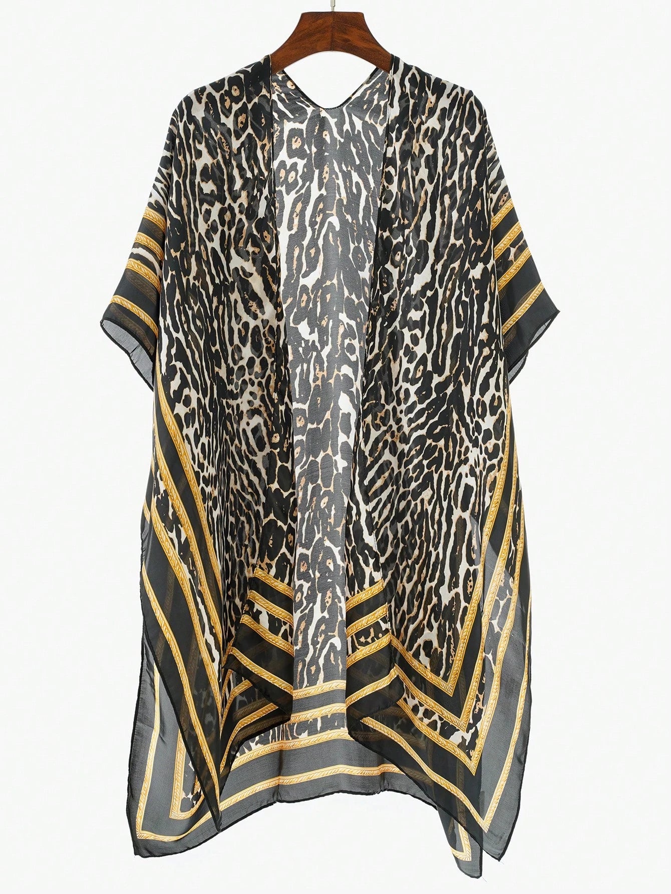 SHEIN 1pc Women Retro Gradient Leopard Print Elegant Long Chiffon Kimono