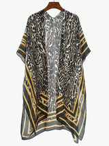 SHEIN 1pc Women Retro Gradient Leopard Print Elegant Long Chiffon Kimono