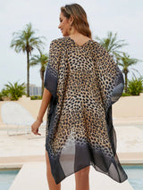 SHEIN 1pc Women Retro Gradient Leopard Print Elegant Long Chiffon Kimono