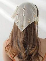 1pc Women's Handmade Embroidered Ruffled Starfish & Shell Decor Headwrap
