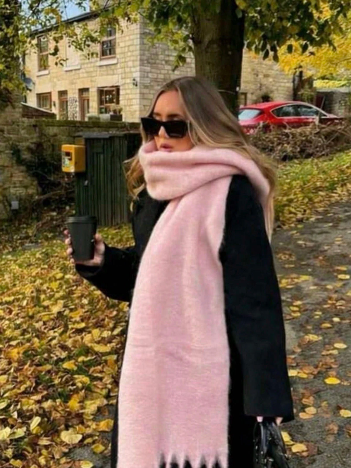 SHEIN 1 pc Women's Elegant Knitted Tassel Scarf - Comfortable, Windproof, Warm
