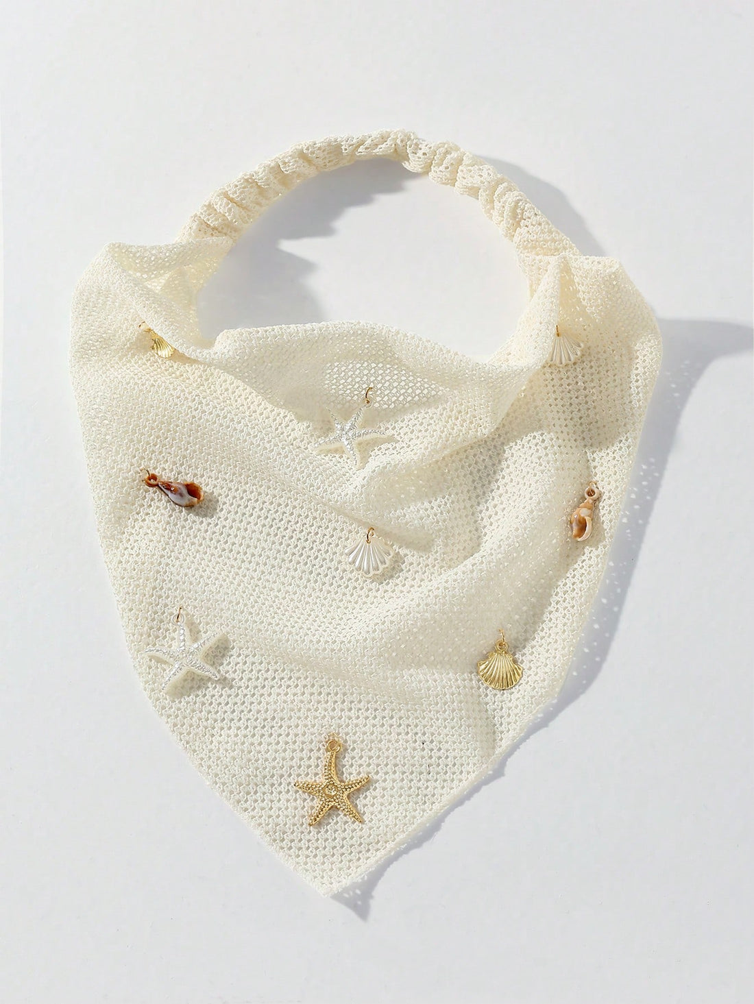 SHEIN 1pc Women's Handmade Embroidered Ruffled Starfish & Shell Decor Headwrap - view 2
