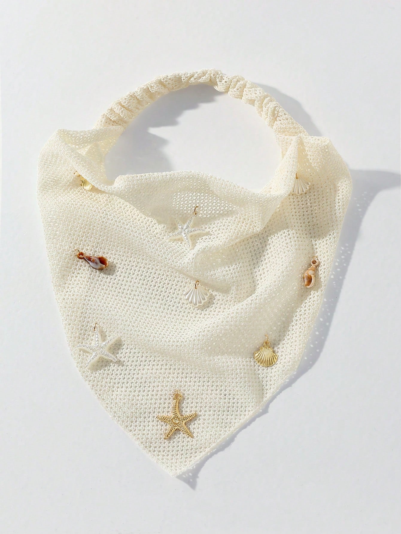 SHEIN 1pc Women's Handmade Embroidered Ruffled Starfish & Shell Decor Headwrap