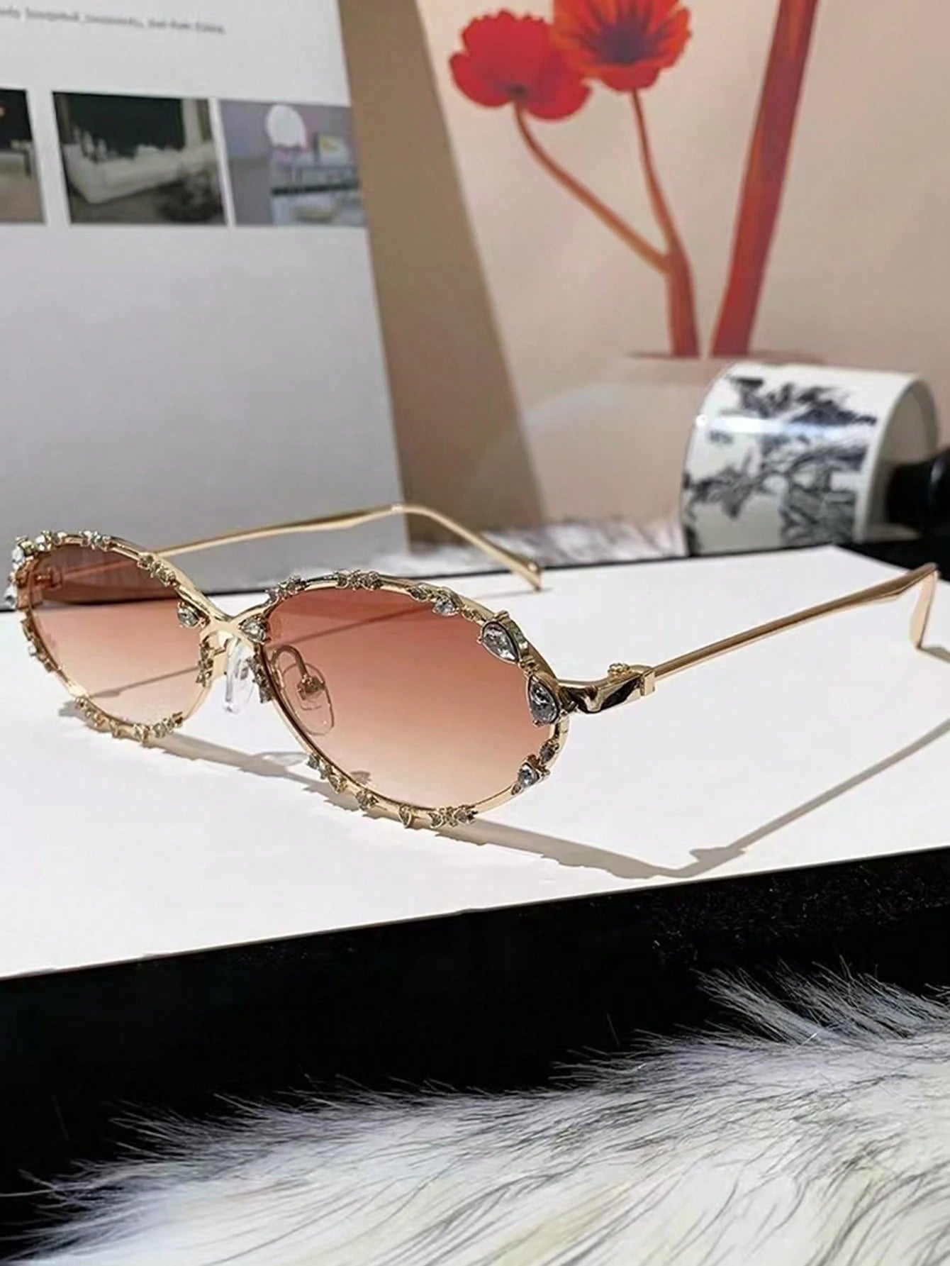 SHEIN 1 قطعة إطار معدني بيضاوي صغير أنيق وعصري بتصميم ألماس Y2K للنساء