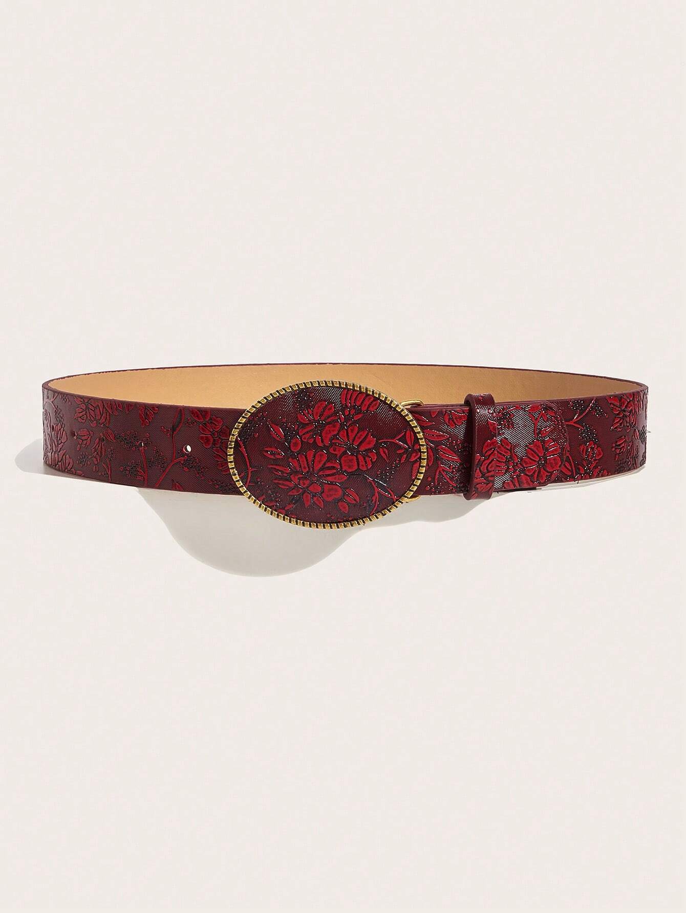 SHEIN 1pc Women's Vintage Metal & PU Grape Print Belt
