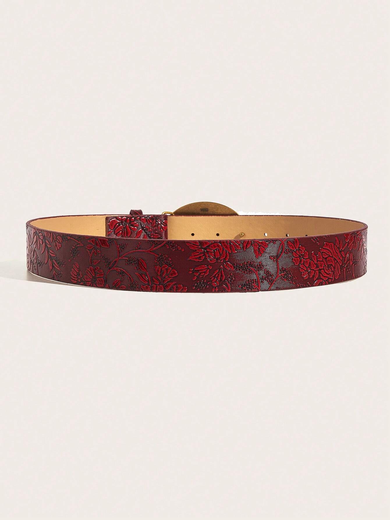 SHEIN 1pc Women's Vintage Metal & PU Grape Print Belt
