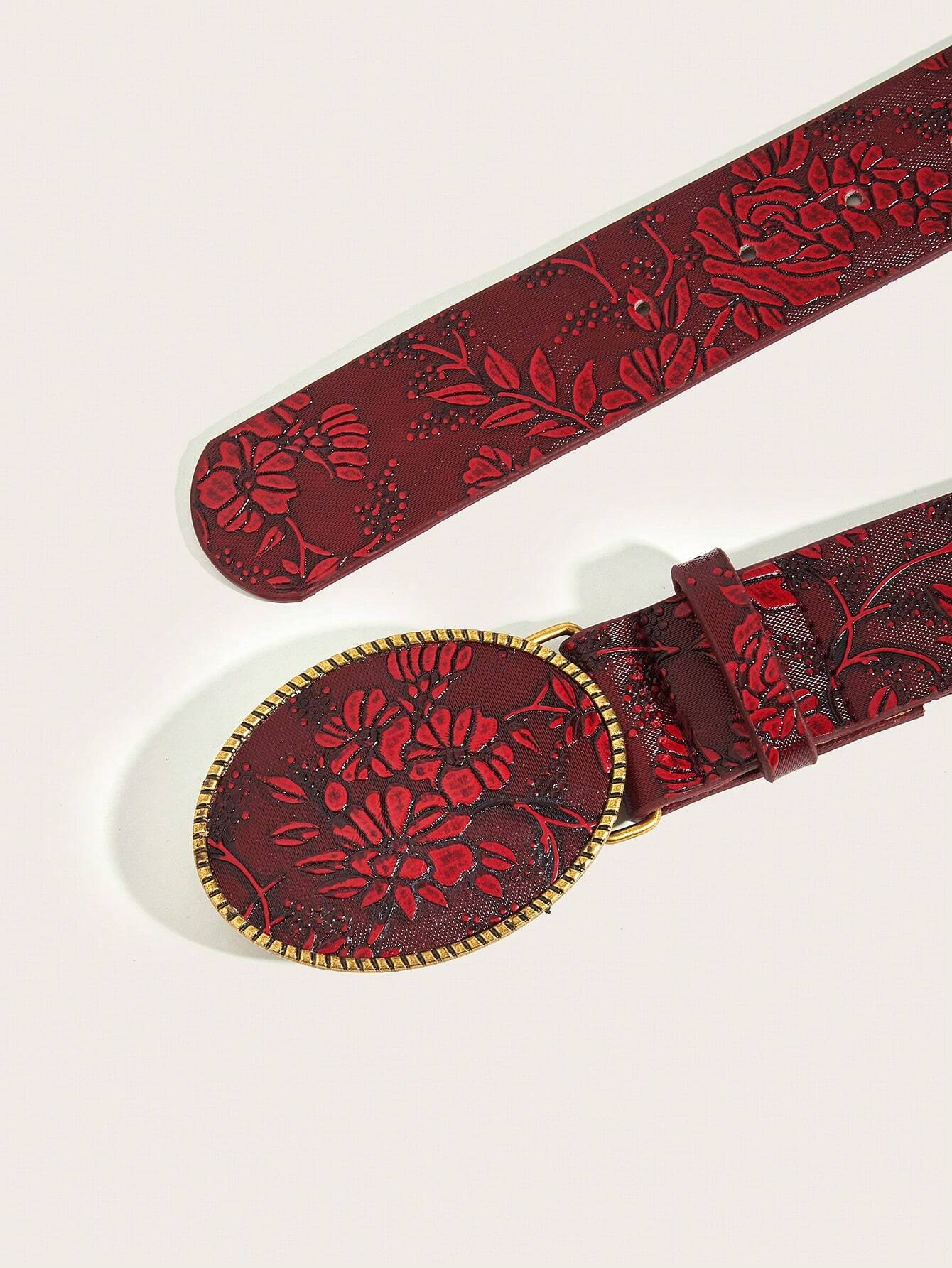 SHEIN 1pc Women's Vintage Metal & PU Grape Print Belt