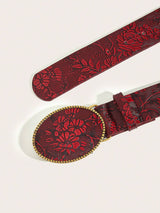 SHEIN 1pc Women's Vintage Metal & PU Grape Print Belt