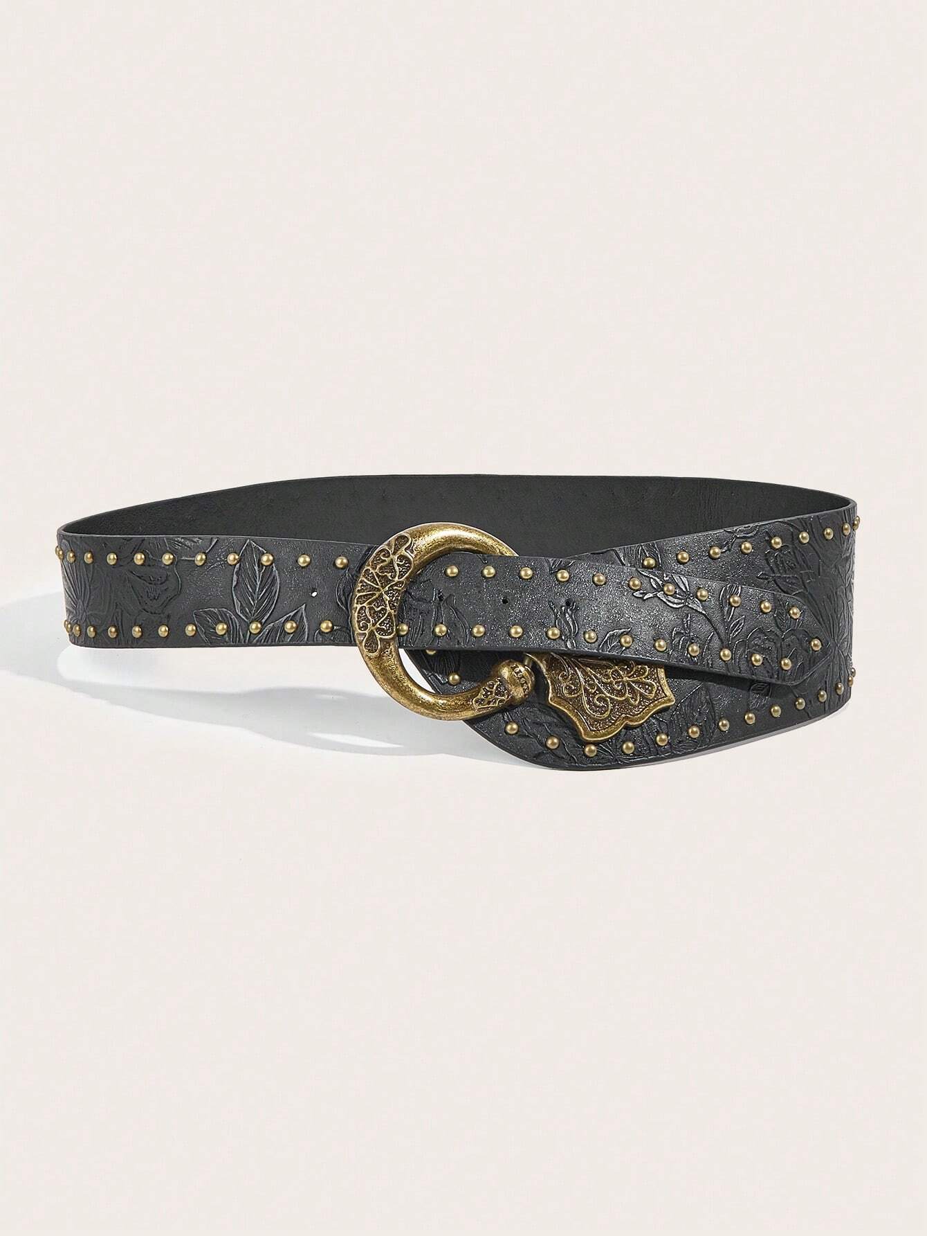 SHEIN 1pc Women's Retro Rivet Printed Casual Western Style Belt