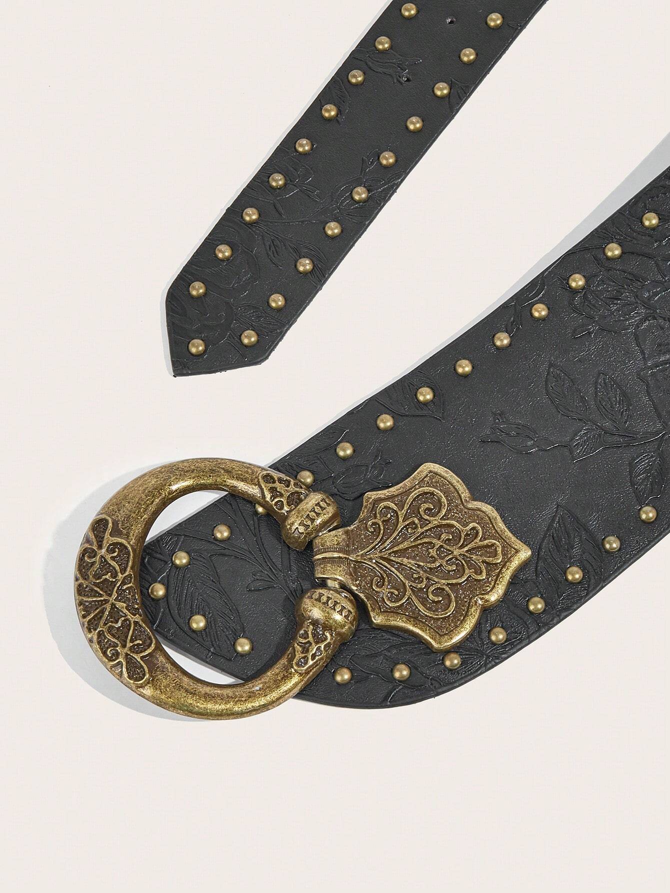 SHEIN 1pc Women's Retro Rivet Printed Casual Western Style Belt