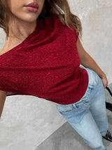 SHEIN SXY Fall Women Clothes;Christmas Party Burgundy High-Grade Glitter Silk Women's Sexy Bodysuit