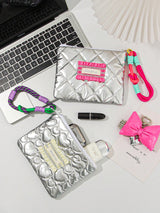 SHEIN 1 Piece Embroidery Heart Shape Coin Purse Quilted Coin Purse Portable Short Wallet #Pink