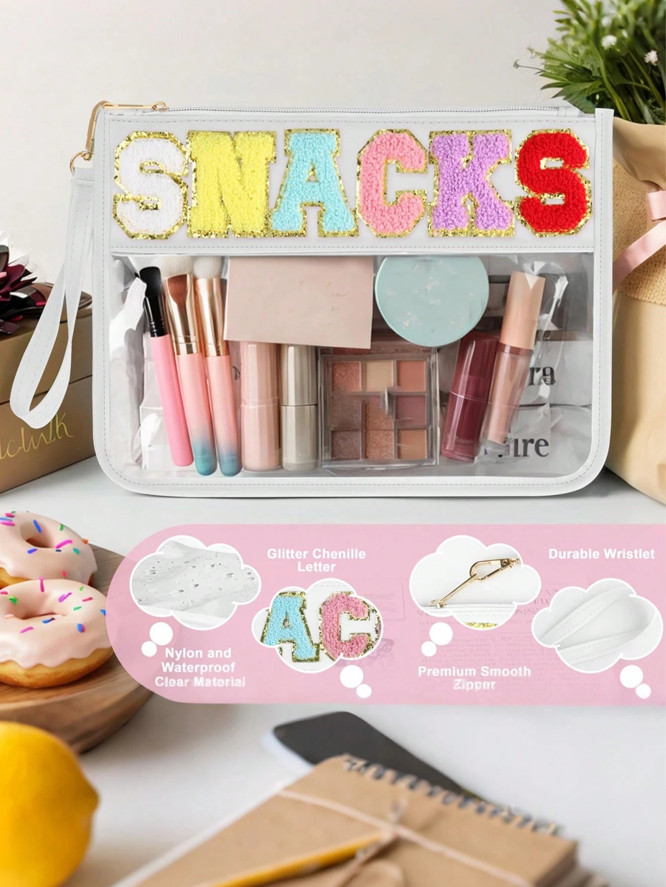 SHEIN Fashionable Snack Storage Bag, Outdoor Travel Cosmetic Bag, Portable Women's Clutch Bag Storage Bag #White