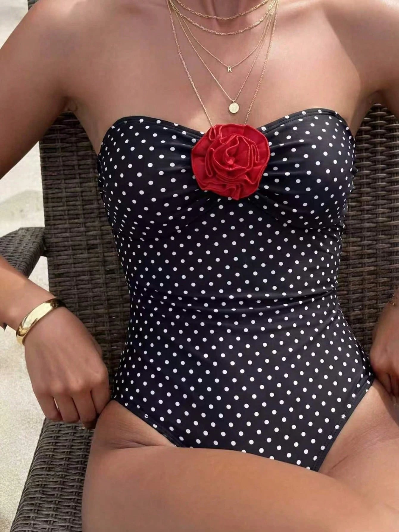 SHEIN 2026 New Polka Dot Cute Floral One-Piece Swimsuit, Beach Holiday Style For Women Vacation Summer