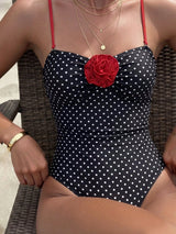 SHEIN 2026 New Polka Dot Cute Floral One-Piece Swimsuit, Beach Holiday Style For Women Vacation Summer