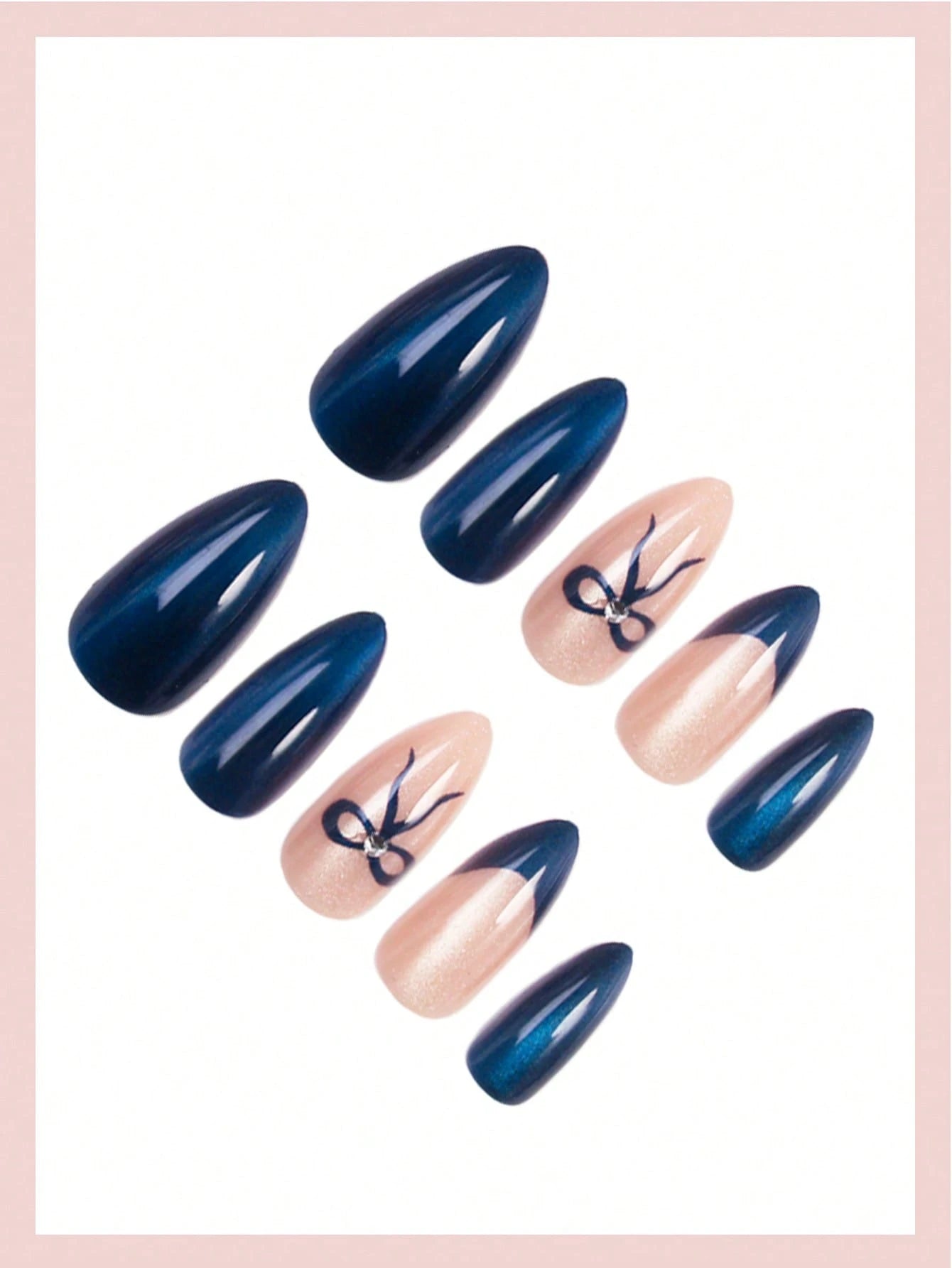 SHEIN 24pcs Medium Almond-Shaped Nail Stickers, Blue & White Ombre Glossy Full Coverage Minimalist Style Nail Art Set