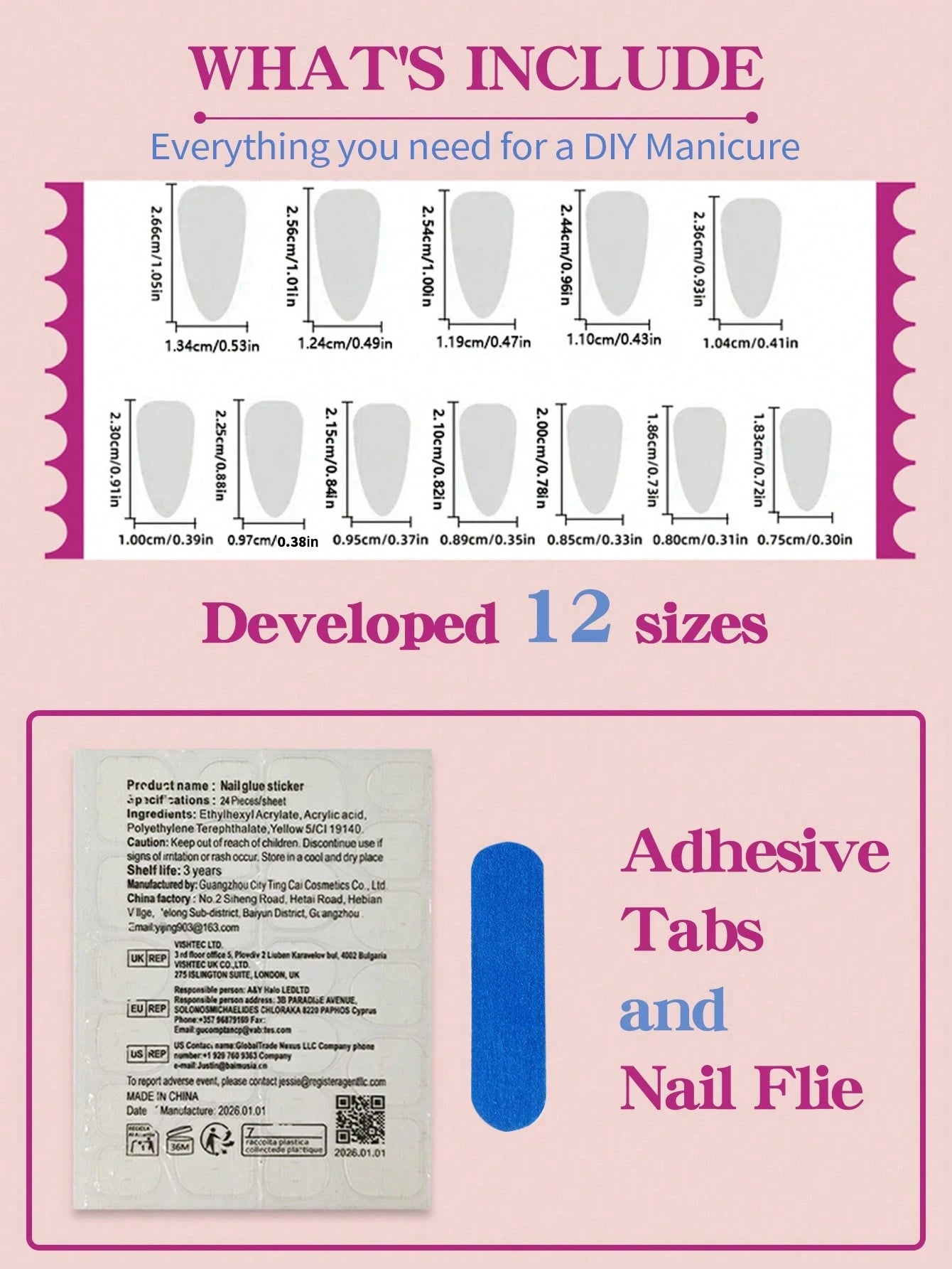SHEIN 24pcs Medium Almond-Shaped Nail Stickers, Blue & White Ombre Glossy Full Coverage Minimalist Style Nail Art Set