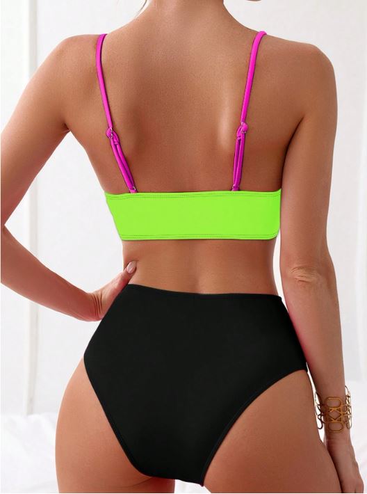 SHEIN Swim Color Block Splice Two-Piece Bikini Set, Summer Beach