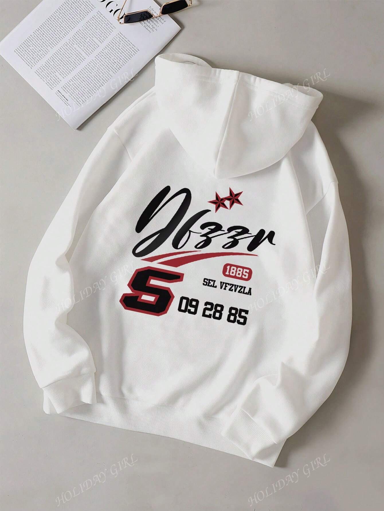 SHEIN Letter Graphic Drop Shoulder Drawstring Hoodie