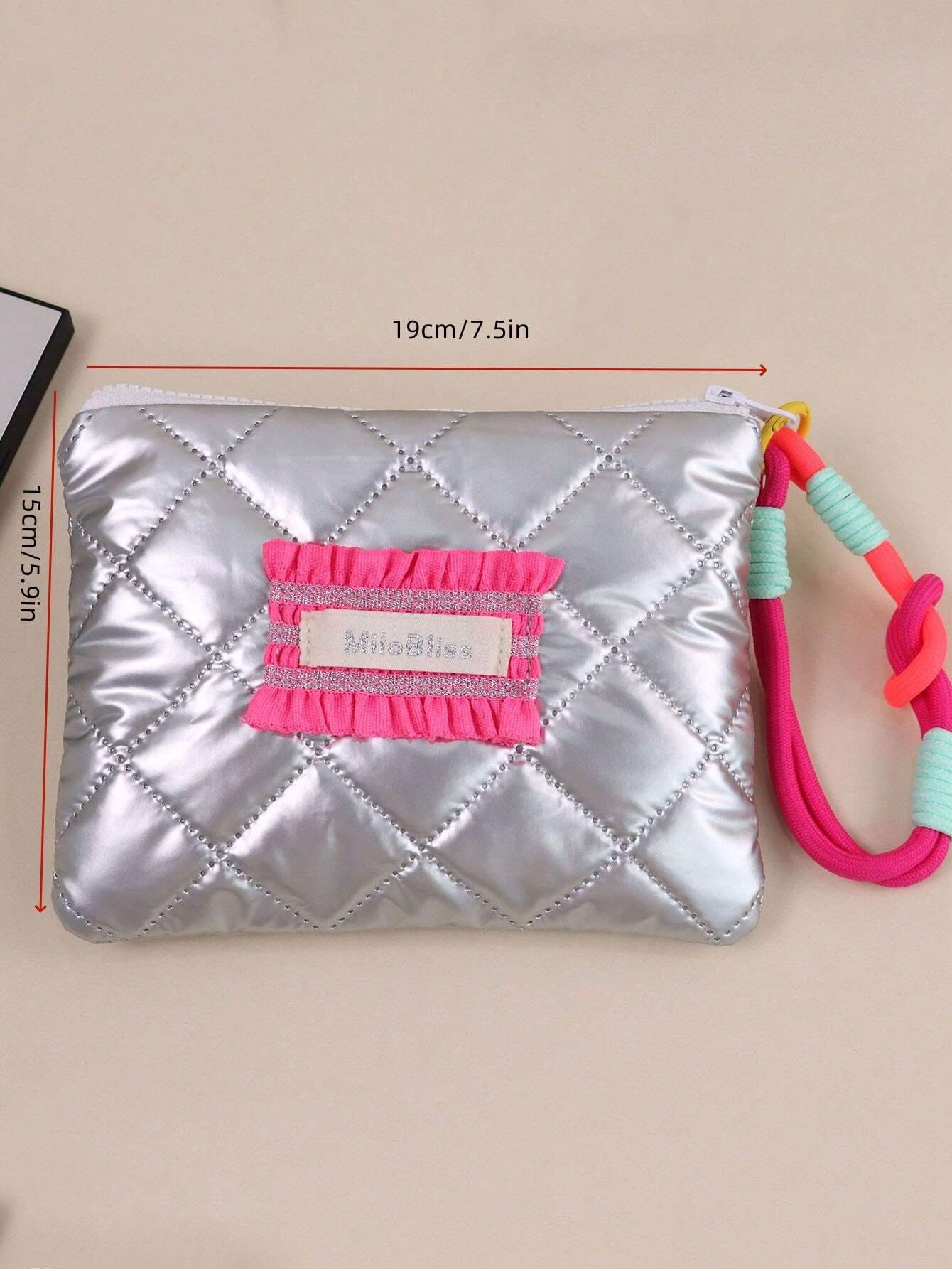 SHEIN 1 Piece Embroidery Heart Shape Coin Purse Quilted Coin Purse Portable Short Wallet #Pink