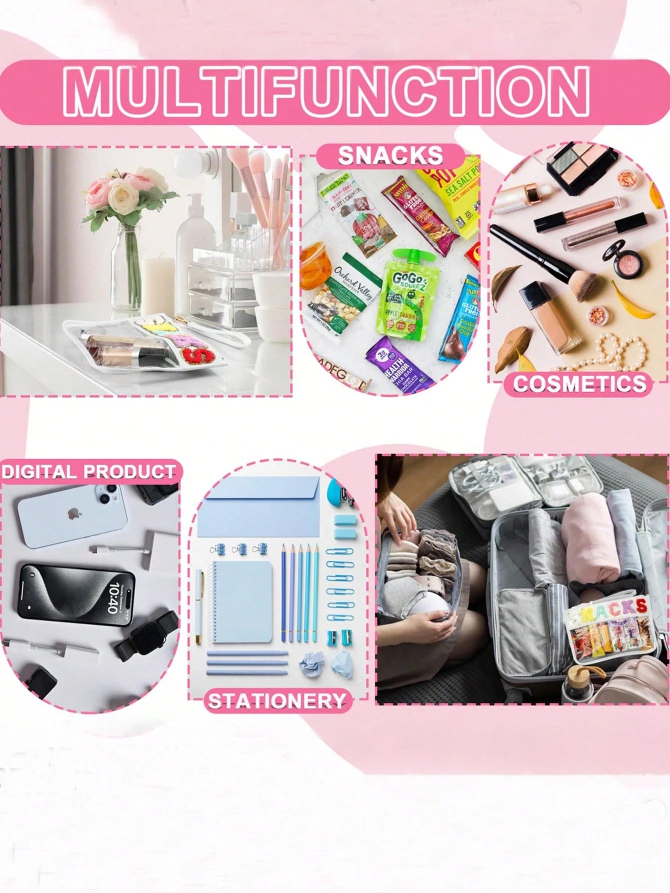 SHEIN Fashionable Snack Storage Bag, Outdoor Travel Cosmetic Bag, Portable Women's Clutch Bag Storage Bag #Black