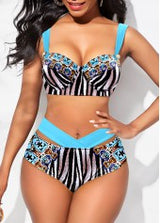 rosewe Mid Waisted Zebra Stripe Print Bikini Set
