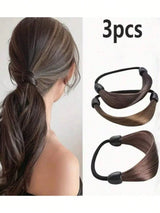 Three hair extensions shown with a woman's ponytail and '3pcs' text on a white background.