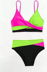 SHEIN Swim Color Block Splice Two-Piece Bikini Set, Summer Beach