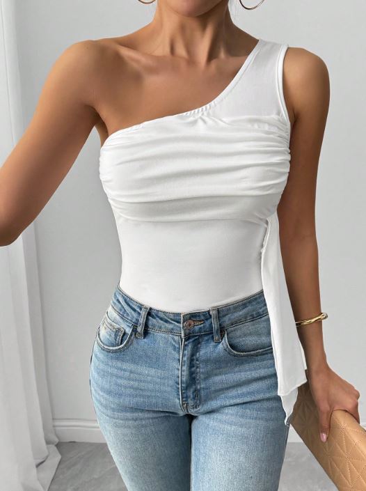 SHEIN Rafferiza Elegant Ruffle Drape One Shoulder Blouse For Women