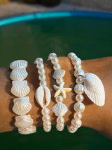SHEIN 4pcs Bohemian Beach Style Pearl, Turquoise & Starfish Decor Elastic Bracelet Suitable For Beach Holiday Wear