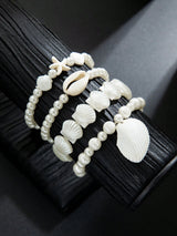 SHEIN 4pcs Bohemian Beach Style Pearl, Turquoise & Starfish Decor Elastic Bracelet Suitable For Beach Holiday Wear