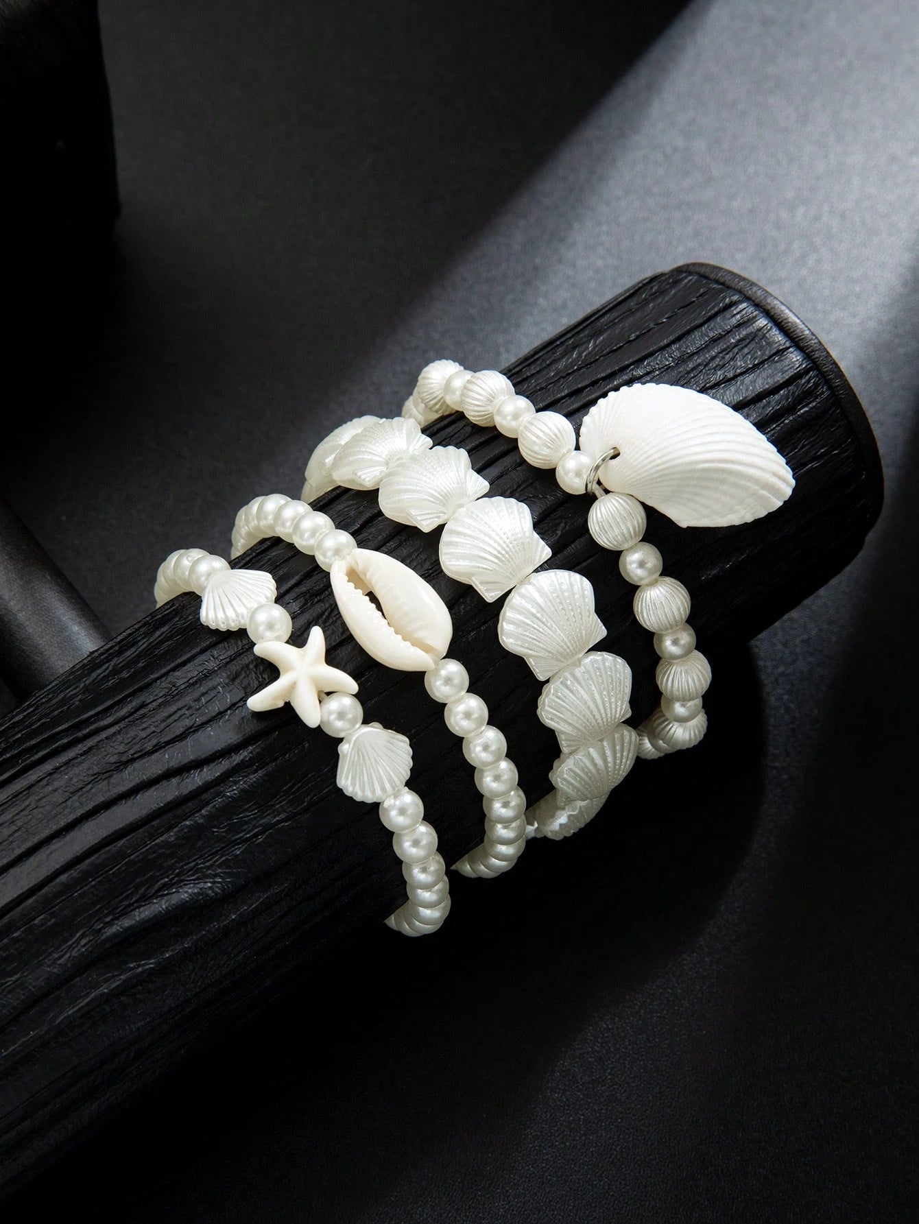 SHEIN 4pcs Bohemian Beach Style Pearl, Turquoise & Starfish Decor Elastic Bracelet Suitable For Beach Holiday Wear