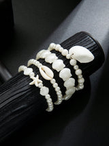 SHEIN 4pcs Bohemian Beach Style Pearl, Turquoise & Starfish Decor Elastic Bracelet Suitable For Beach Holiday Wear
