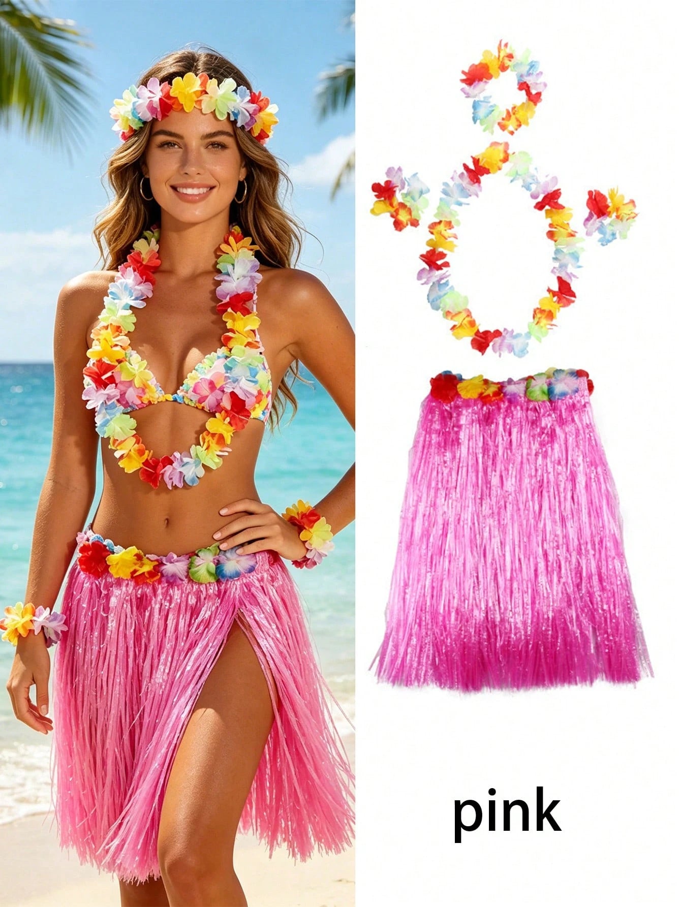 SHEIN Hawaiian Colorful Grass Skirt Set / 1 set