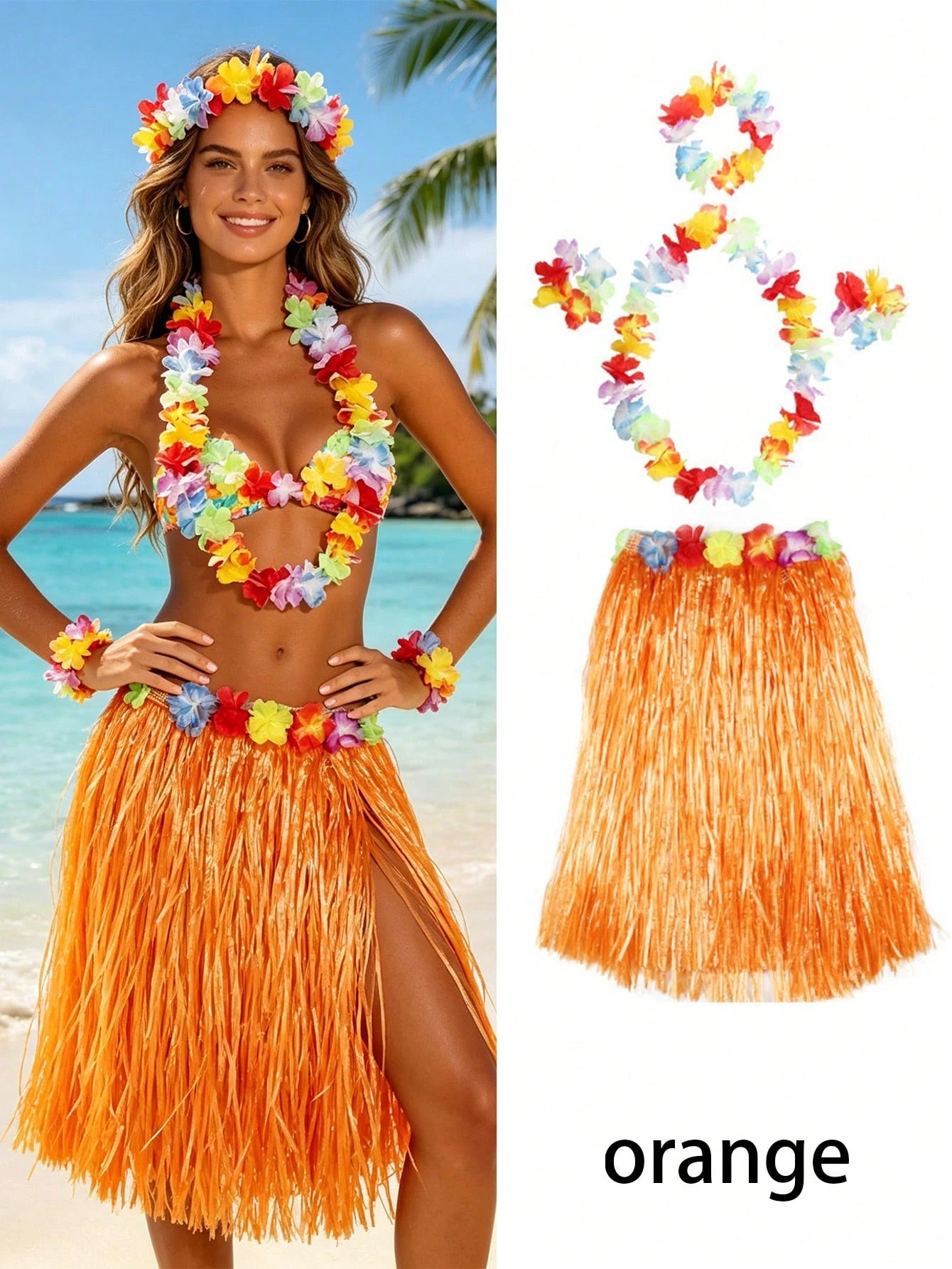 SHEIN Hawaiian Colorful Grass Skirt Set / 1 set