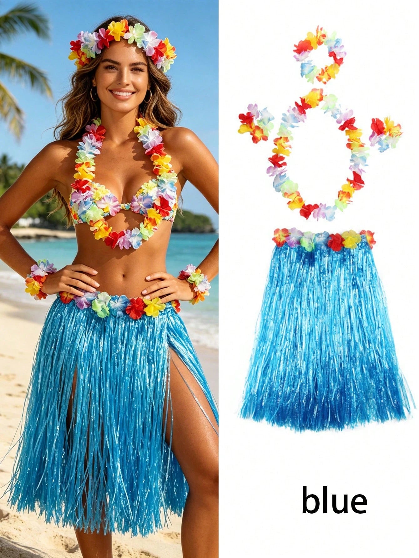 SHEIN Hawaiian Colorful Grass Skirt Set / 1 set