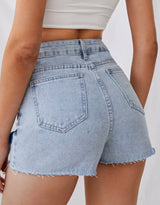 SHEIN  Fringe Trim Slant Pocket Denim Shorts