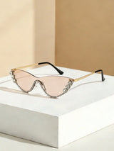SHEIN AOOBCC . 1 Pair Metal Cat Eye Rhinestone Fashion Glasses , Color Champagne