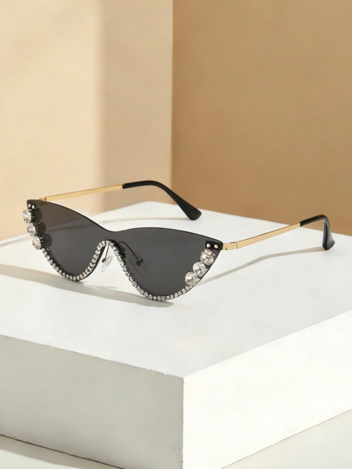 SHEIN AOOBCC . 1 Pair Metal Cat Eye Rhinestone Fashion Glasses , Color Grey