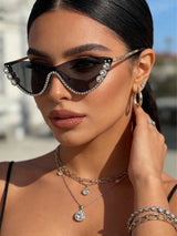 SHEIN AOOBCC . 1 Pair Metal Cat Eye Rhinestone Fashion Glasses , Color Grey