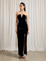 SHEIN AiiRZ Velvet Plunge V-Neck Bandeau Midaxi Dress