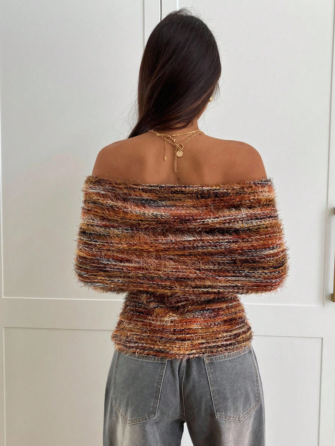 SHEIN Aloruh Women's FallWinter Elegant Off Shoulder Ruched Fitted Long Sleeve Knit - view 3