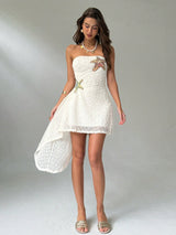 SHEIN Aloruh Women's Starfish Sequin Print Ruched Bandeau Mini Dress