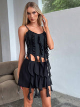SHEIN Aloruh Black Ruffle Strap Everyday Matching Spring/Summer Camisole Top - view 4