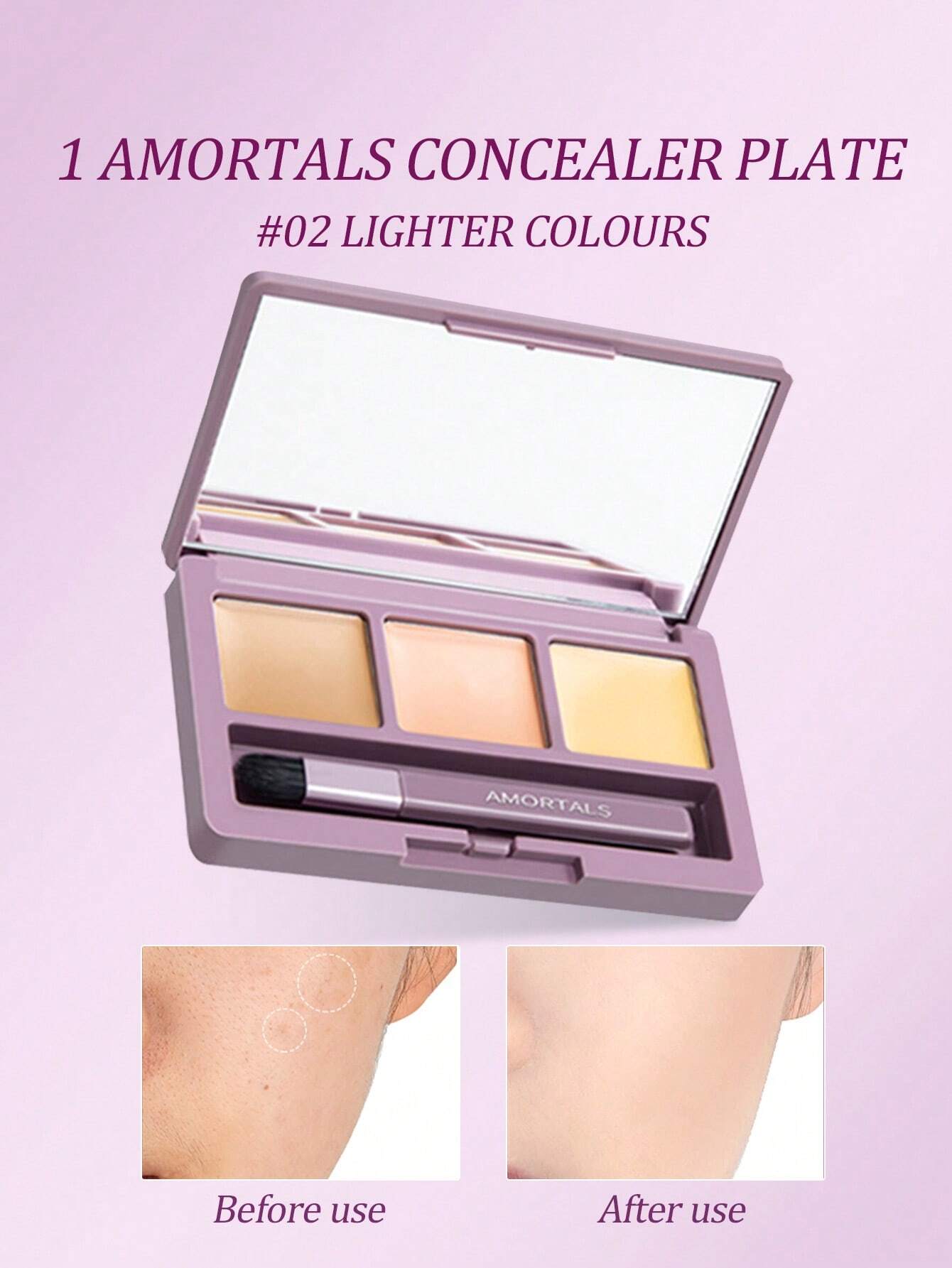SHEIN Amortals Aurmel Grape Concealer Palette, 3 Colors Cover Blemishes, Dark Circles, Spots, Acne Scars And Contouring