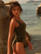 SHEIN Anewsta Elegant And Sophisticated Bohemian Style One-Piece Swimsuit With Cinched Waist And Bust Enhancing, Summer