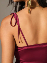 SHEIN Anewsta Solid Color Spaghetti Strap Dress Notched Collar And Side SlitsDDD3B