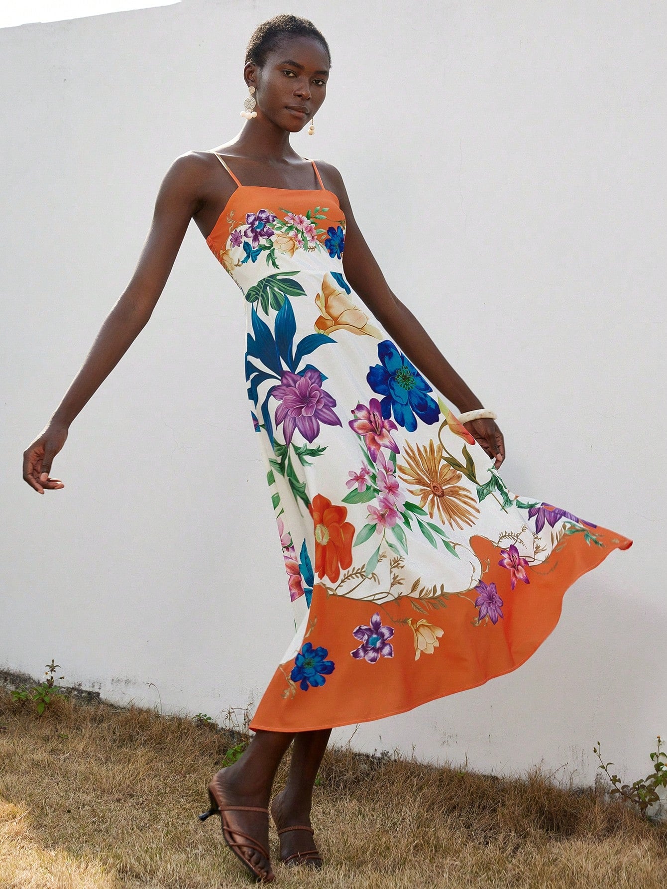 SHEIN Aveloria Modichic Elegant French Fashion Strapless Waisted Vibrant Print Color Block Back-Lace Up Dress For Women, Perfect For Vacation